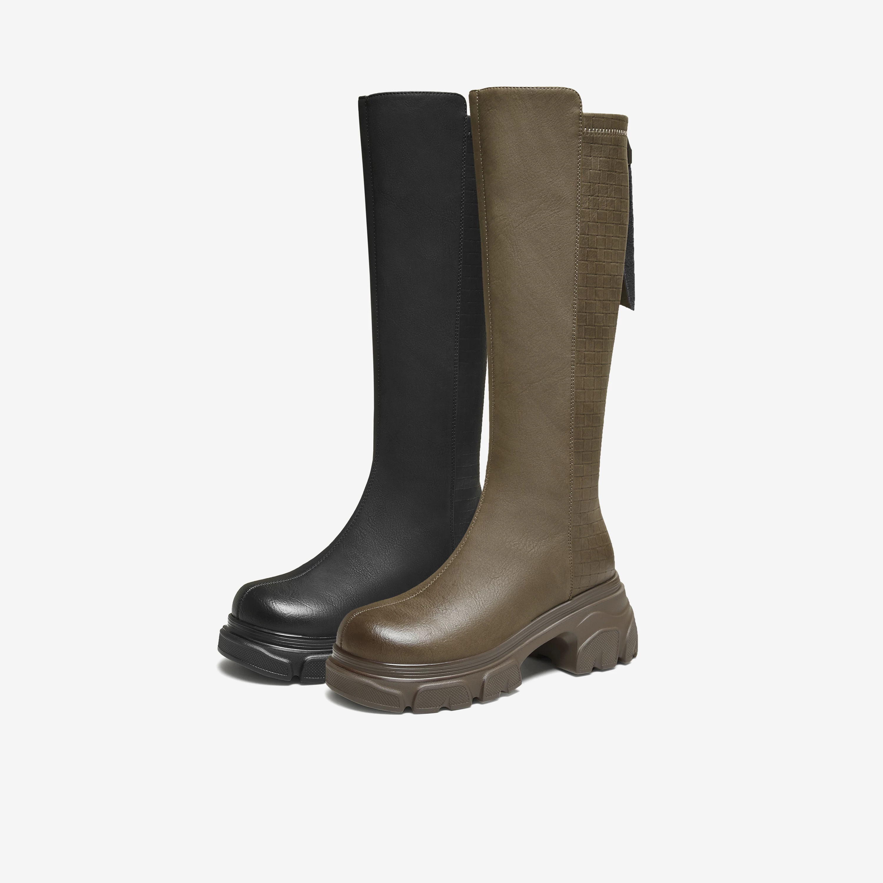 Giày bốt dài TATA 2025 Giày bốt thời trang mới mùa đông Giày bốt nữ thông thường Giày bốt co giãn tăng chiều cao đa năng JXG01DG5