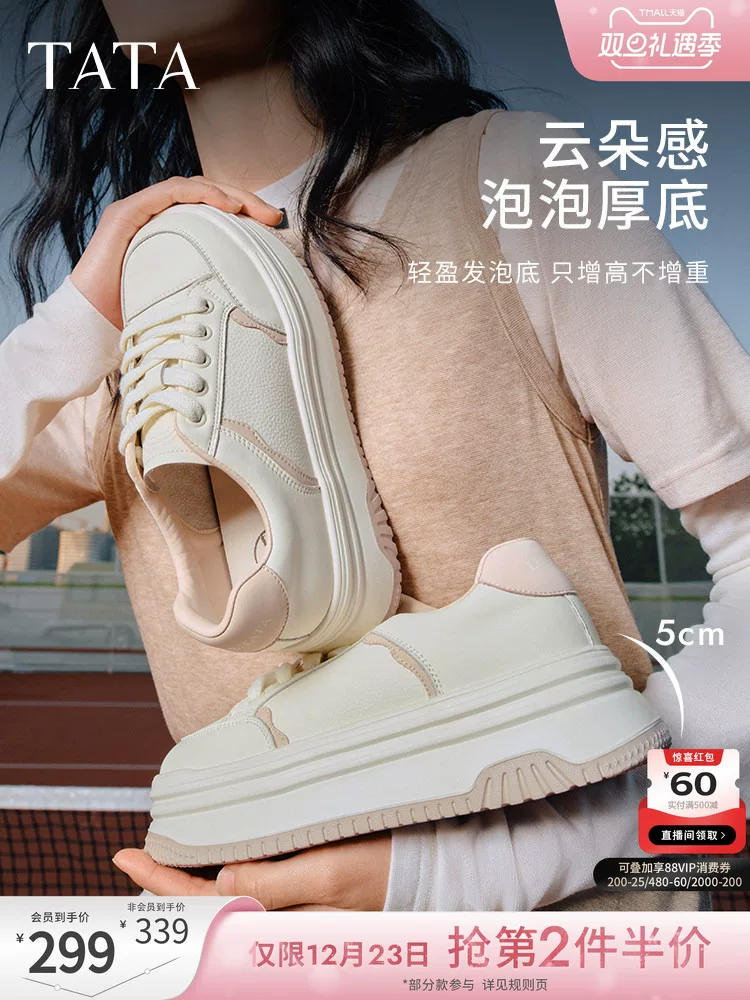 TATA Giày thể thao đế dày màu trắng Giày nữ mùa xuân mới Giày thể thao thoáng khí Giày thường ngày cho nữ DWBX8AM5
