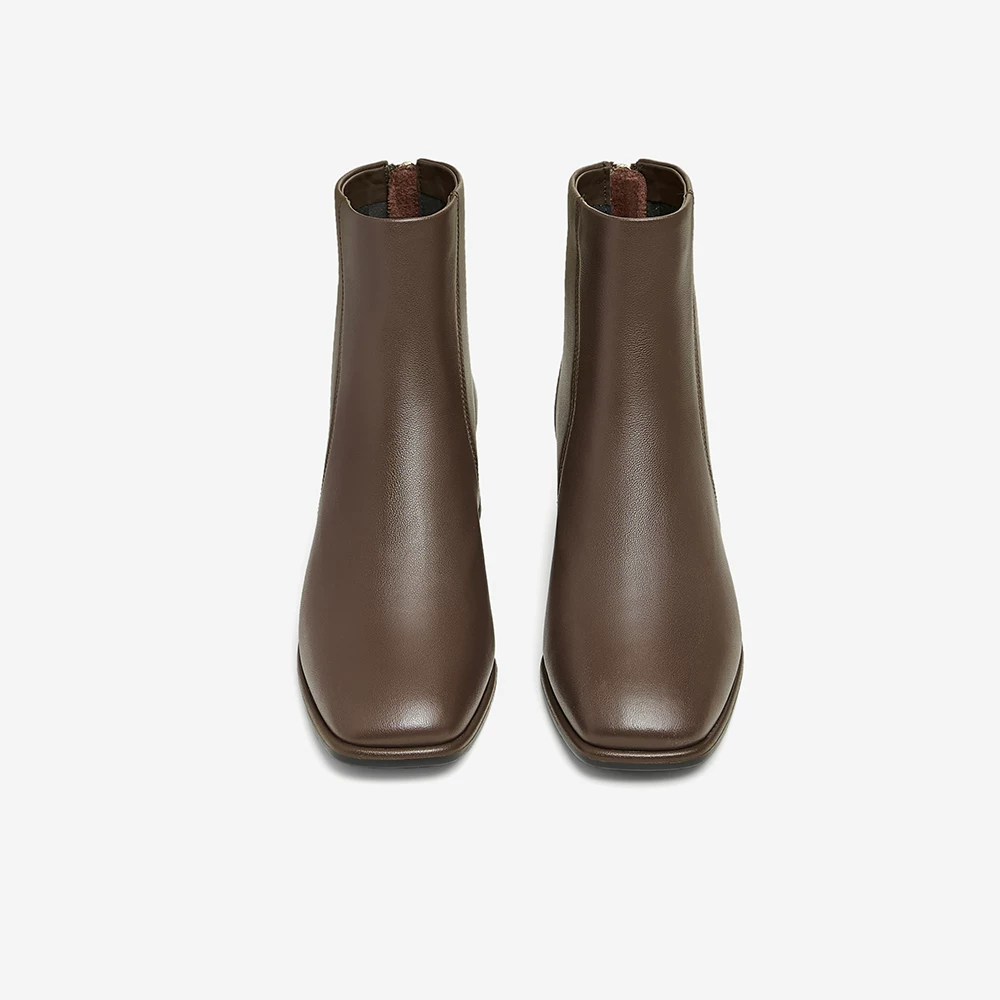 Giày bốt thời trang đi làm gót nhọn TATA dành cho nữ Giày bốt ngắn thông thường bằng da cừu mùa xuân mẫu mới 7AC56DD4