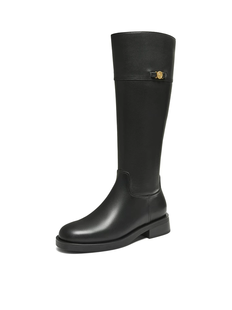 Giày bốt siêu mẫu TATA, bốt da mùa đông đa năng đế dày, bốt da cổ cao 7TGC1DG5