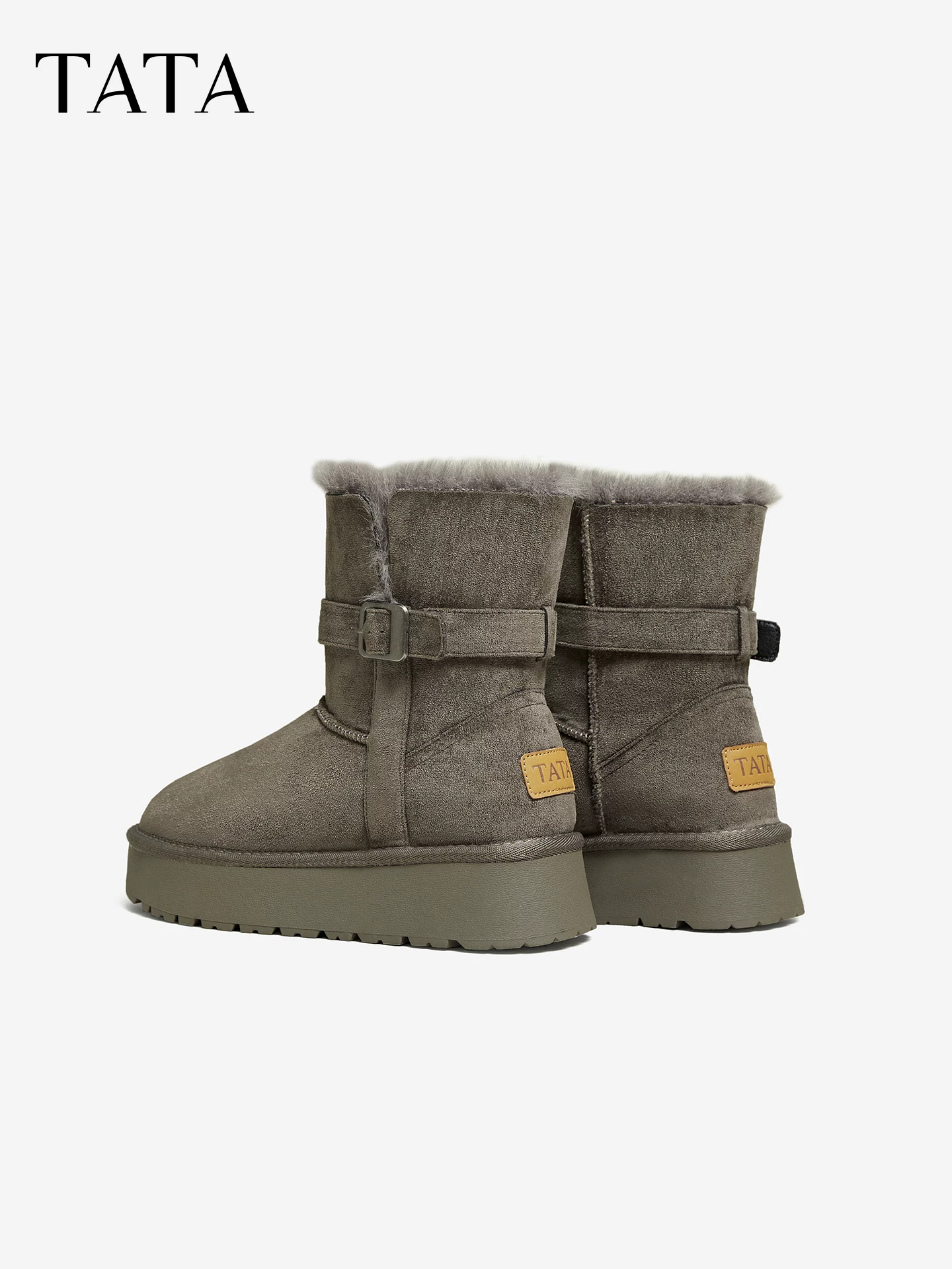 TATA giày đi tuyết của anh ấy/giày mùa đông có lông tăng chiều cao giày cotton đế dày lót lông cừu giày bốt cotton đi tuyết CJD01DZ5