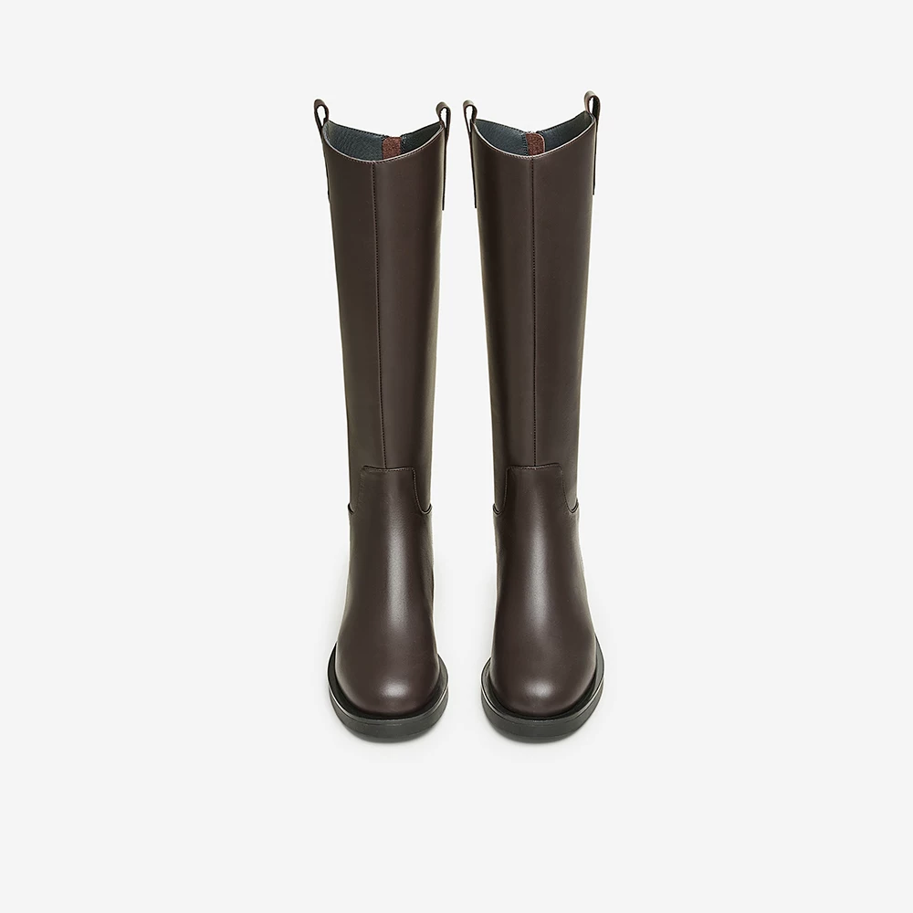 Giày bốt TATA, bốt dài cổ chữ V thanh lịch dành cho nữ, bốt cưỡi ngựa màu đen thon gọn, bốt cao cổ, bốt thời trang 7TG89DG4