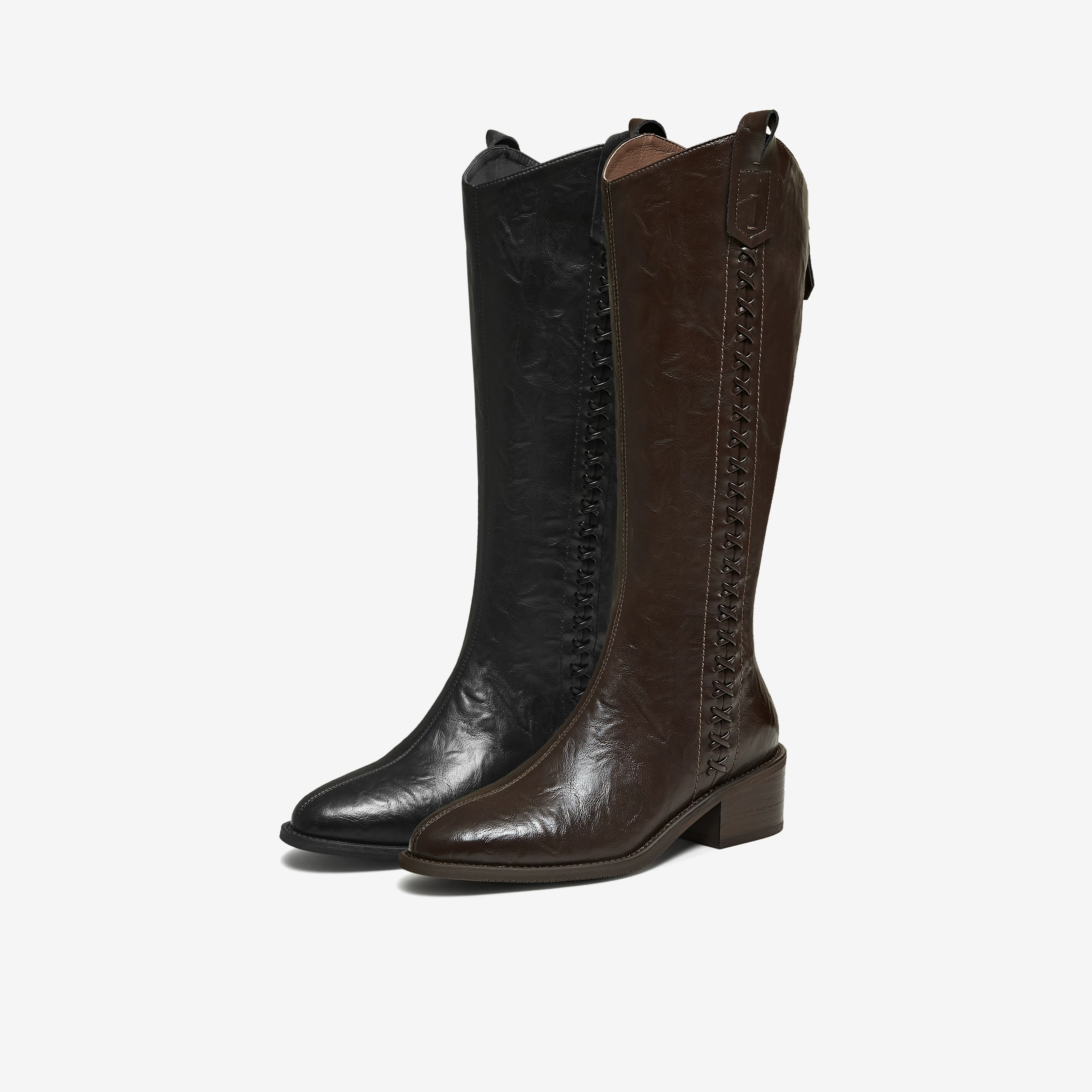 Giày bốt dài TATA 2025 Giày bốt hiệp sĩ Giày bốt kiểu phương Tây Giày bốt dài Melard Giày bốt thời trang màu đen UWL01DG5