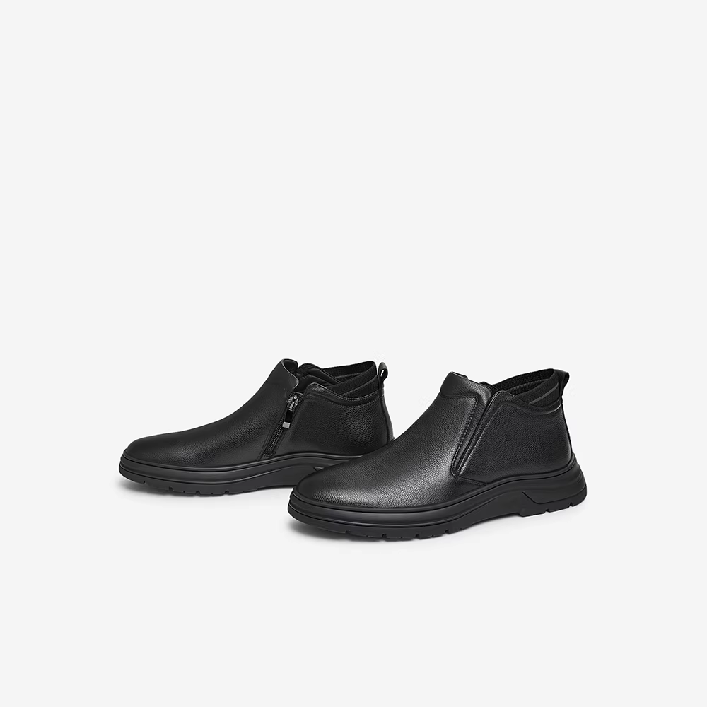 Giày da cao cổ nam TATA có lót lông cừu, giày bốt ngắn da thật thông thường dành cho doanh nhân, mùa đông 2024 PDQ01DD4