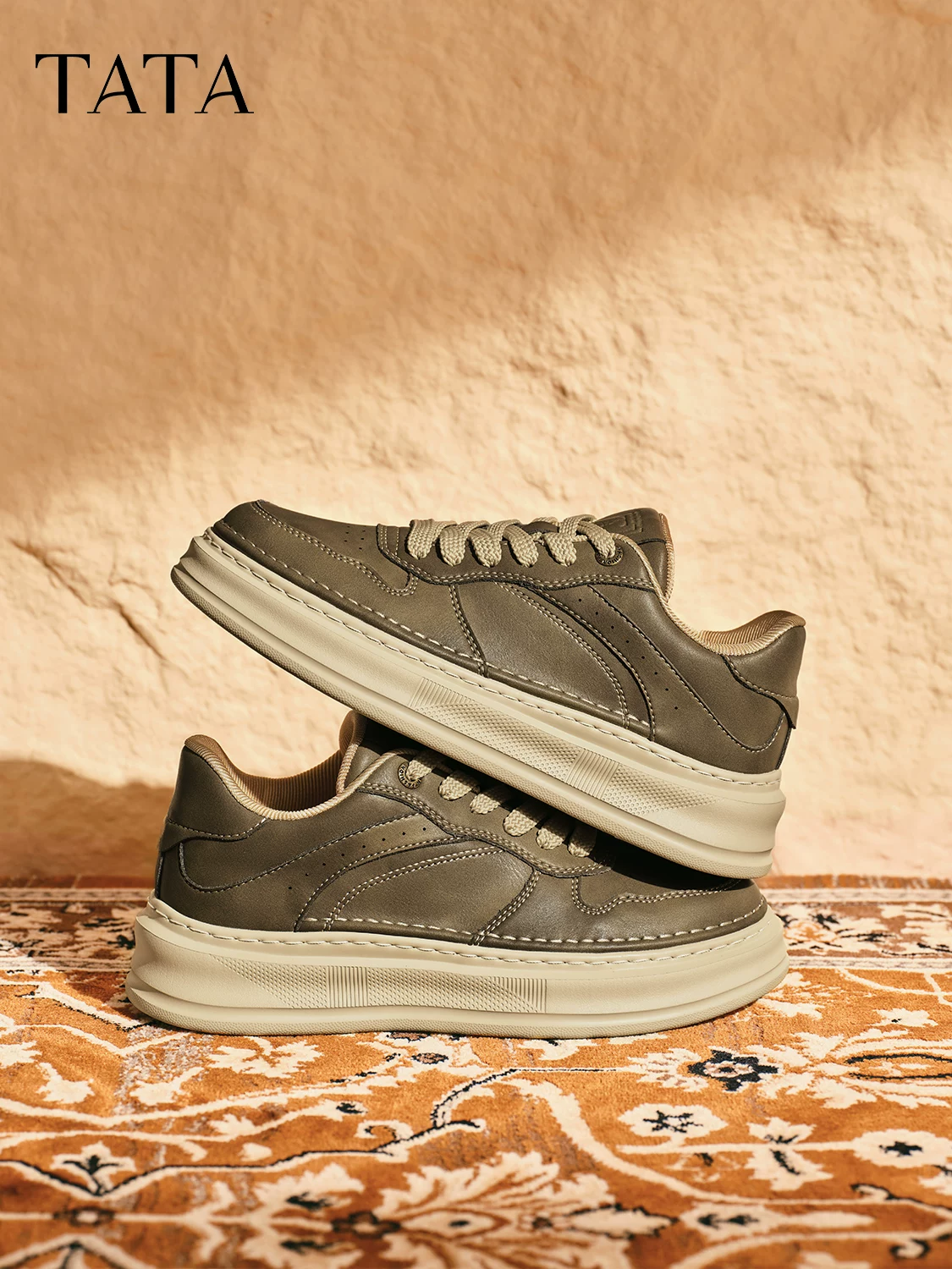 Giày Nam TATA 2025 Mùa Đông Mẫu Mới Giày Thường Ngày Đa Năng Đế Dày Dáng Thấp Dây Buộc Giày Công Sở VQM01CM5