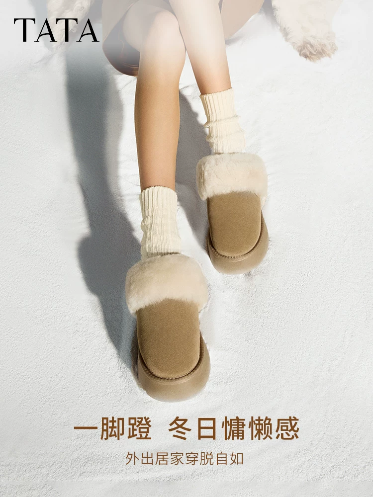 Giày dép lót lông dày TATA dành cho nữ, giày lông ấm áp, giày đơn, ủng đi tuyết, giày cotton WDX38CH4