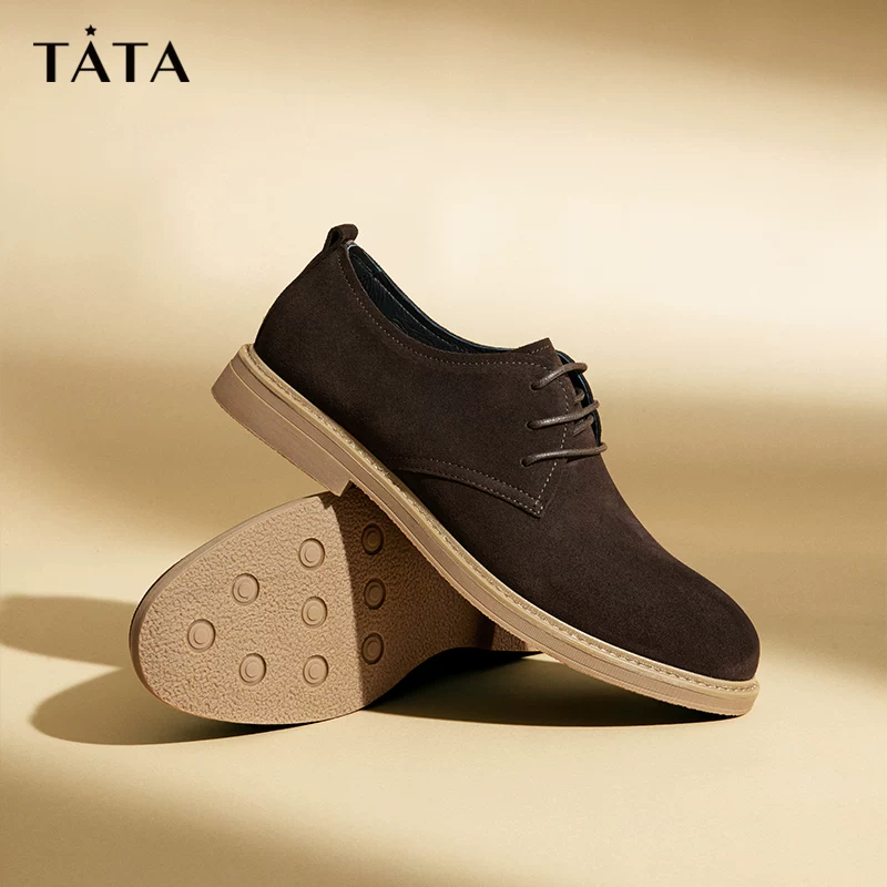 Giày da nam Tata kiểu Anh, phong cách retro, màu trơn, giày bố, mẫu mới mùa đông 2024 VEI01DM3
