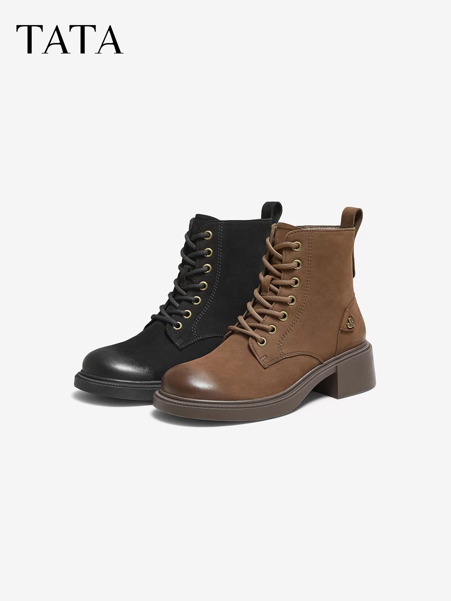 Giày Bốt Nữ TATA 2025 Mùa Đông Mới Vintage Giày Bốt Martin Giày Bốt Thời Trang Đa Năng Giày Bốt Ngắn WZQ03DD5