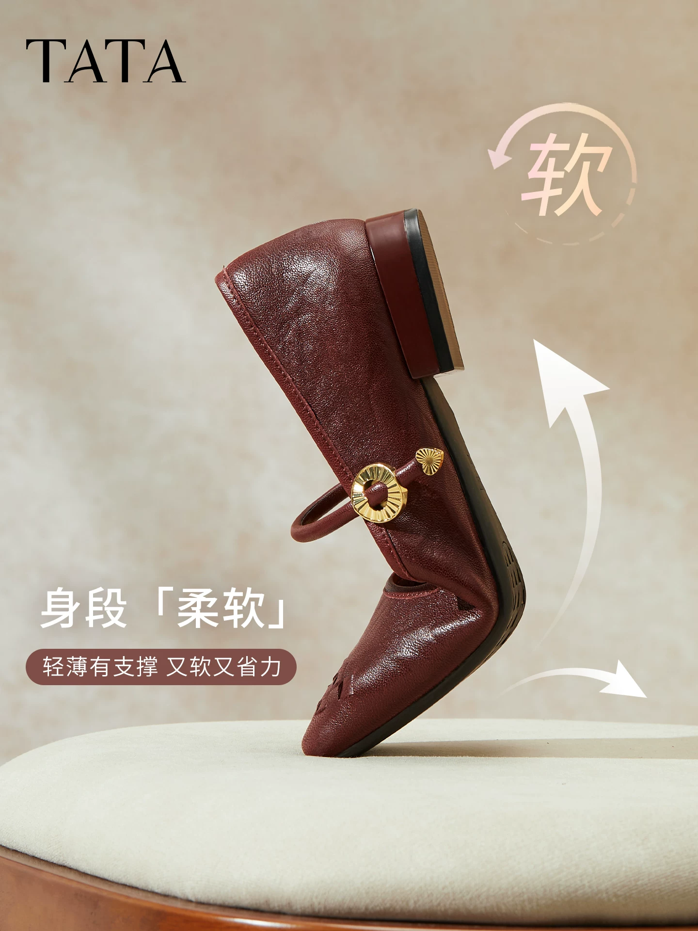 Giày Mary Jane phong cách retro TATA Afternoon Manor dành cho nữ, giày da cừu nông, mùa đông 2025 USL01CQ5