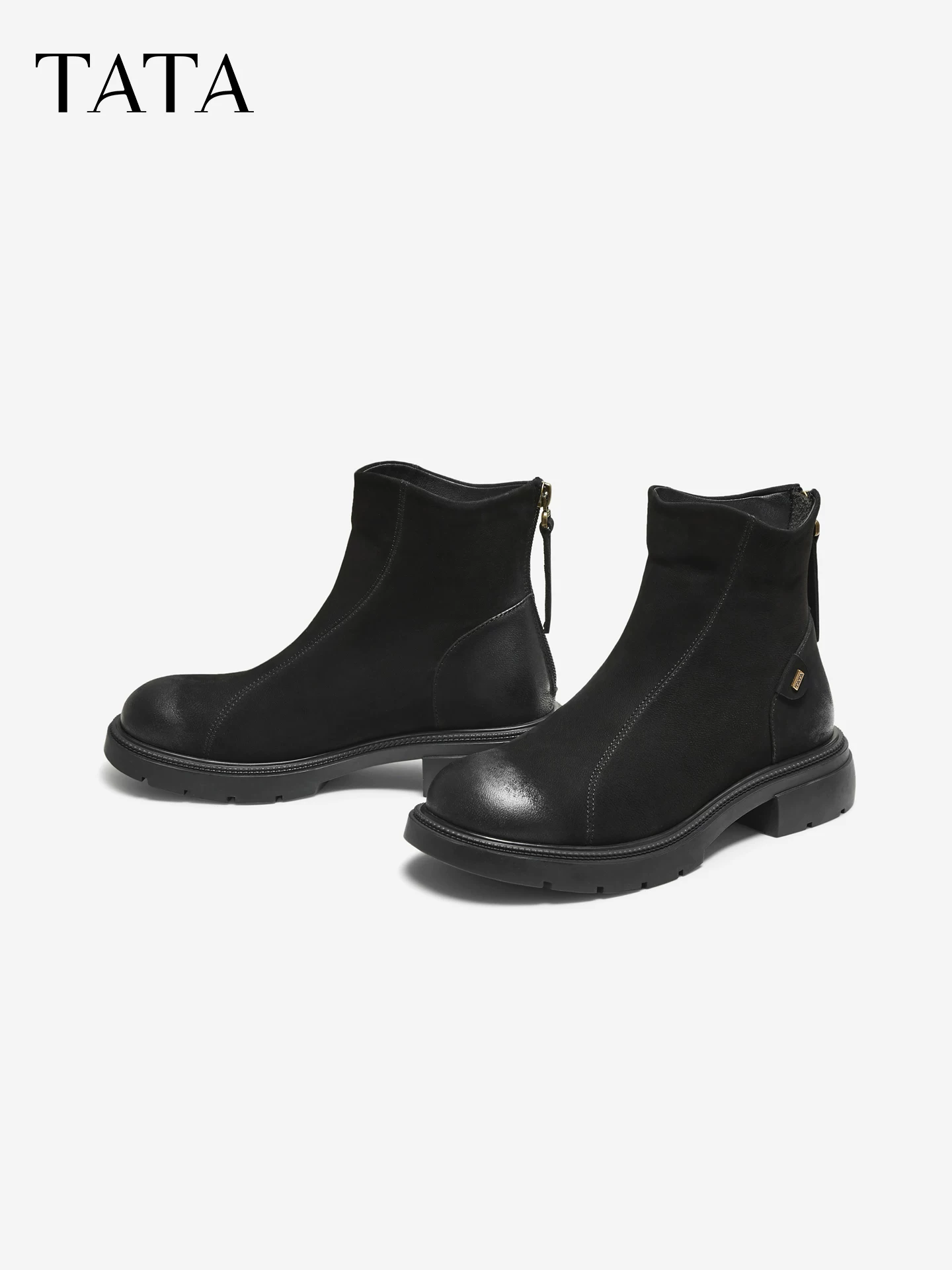 Giày bốt da cừu mùa đông của phụ nữ TATA Giày bốt thời trang Giày bốt ngắn sành điệu Giày bốt ống ngắn mới Giày bốt gót nhọn WXB05DD5