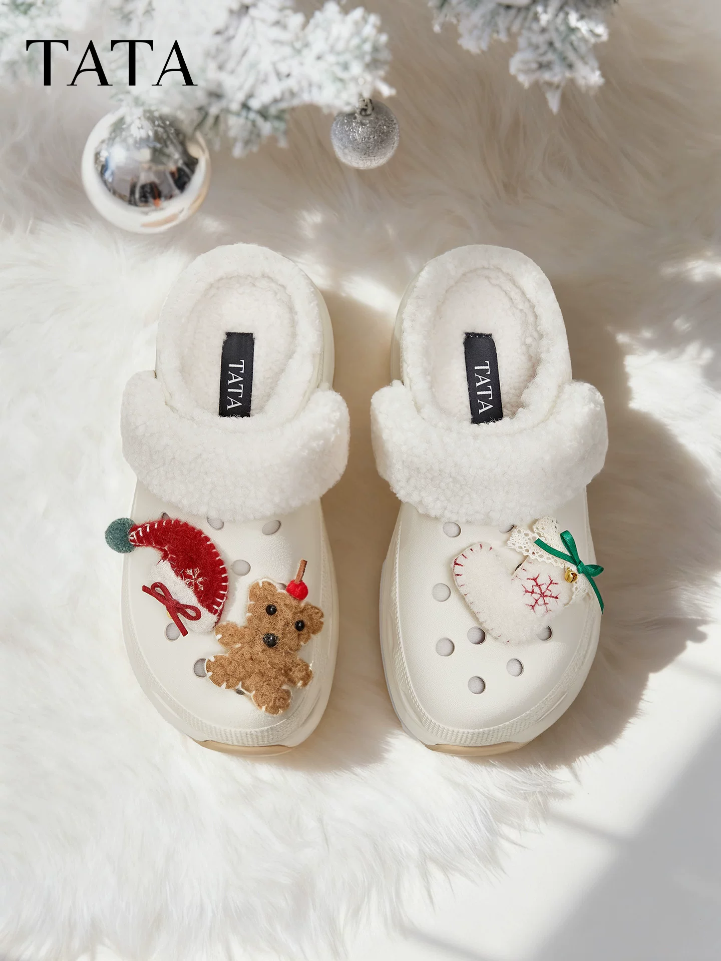 Giày bốt nữ TATA bằng vải cotton sang trọng, giày bốt đi tuyết, giày thường, đế dày, mũi kín, guốc lông CM903DH5