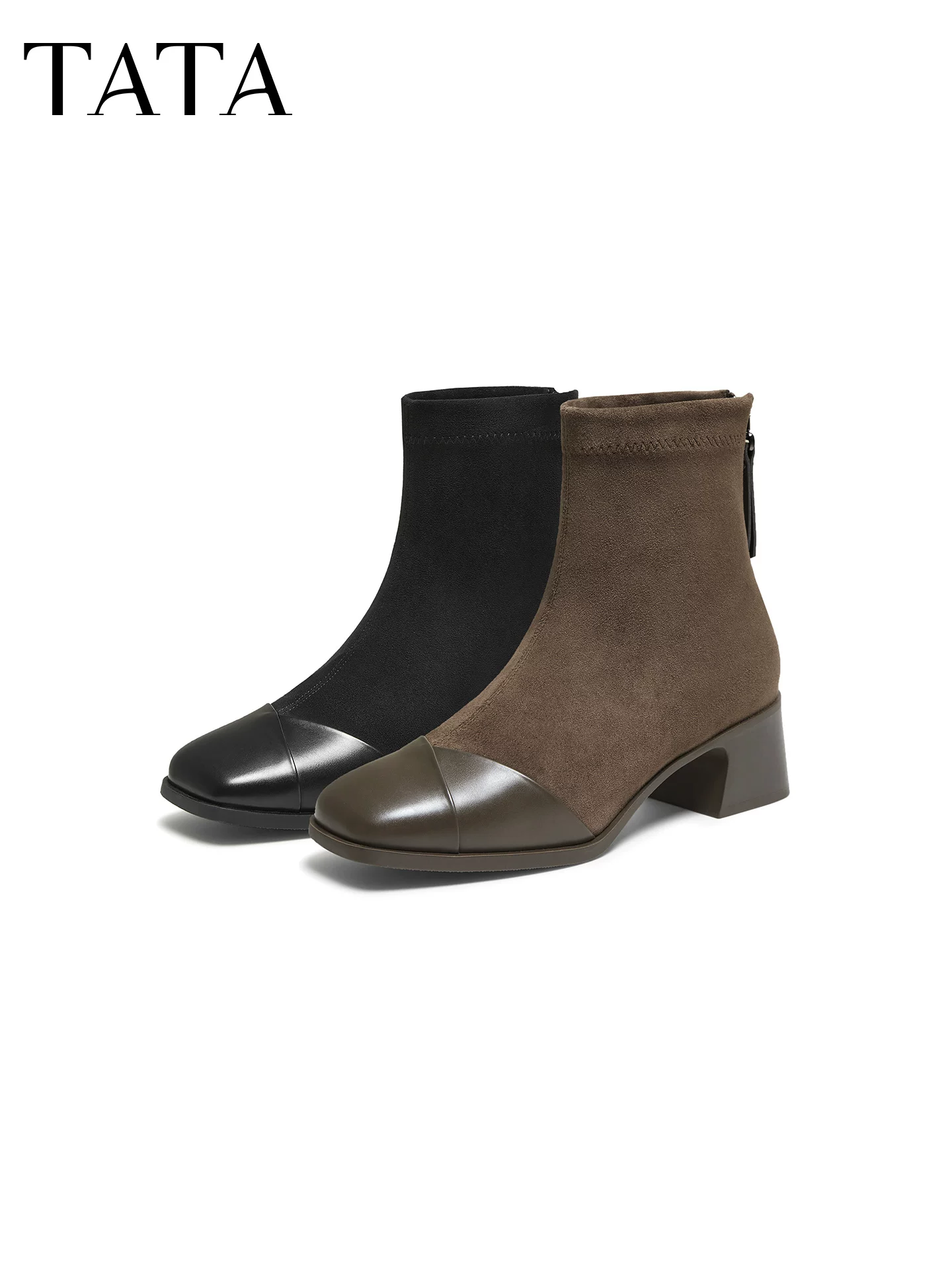 Giày Bốt Nữ TATA 2025 Giày Bốt Thời Trang Mới Đa Năng Giảm Béo Giày Bốt Ngắn Gót Chunky CE501DD5