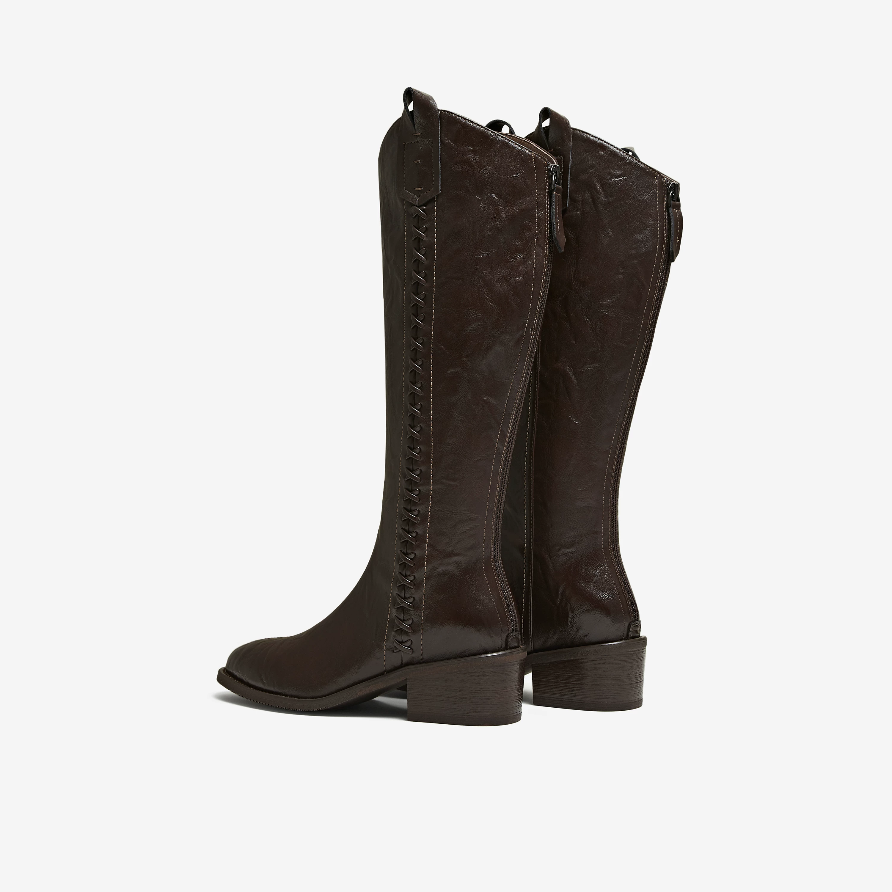 Giày bốt dài TATA 2025 Giày bốt hiệp sĩ Giày bốt kiểu phương Tây Giày bốt dài Melard Giày bốt thời trang màu đen UWL01DG5