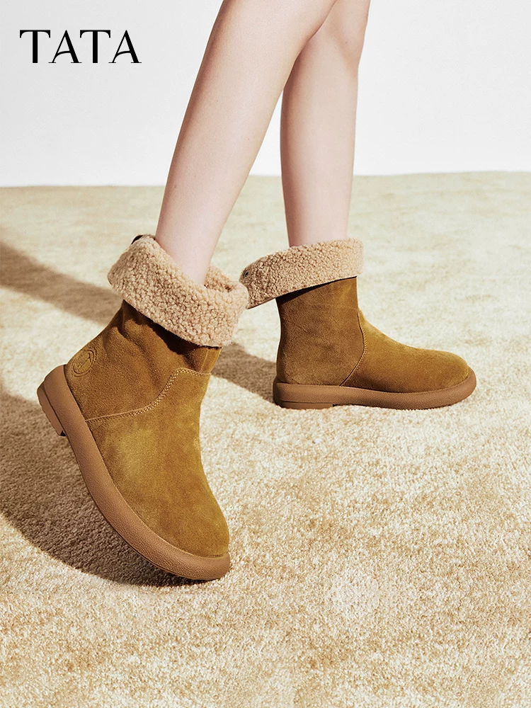 Giày bốt TATA Bear 2025 Kiểu mới Giày bốt phương Tây lót lông cừu Giày bốt ngắn Giày bốt thời trang CGY01DS4