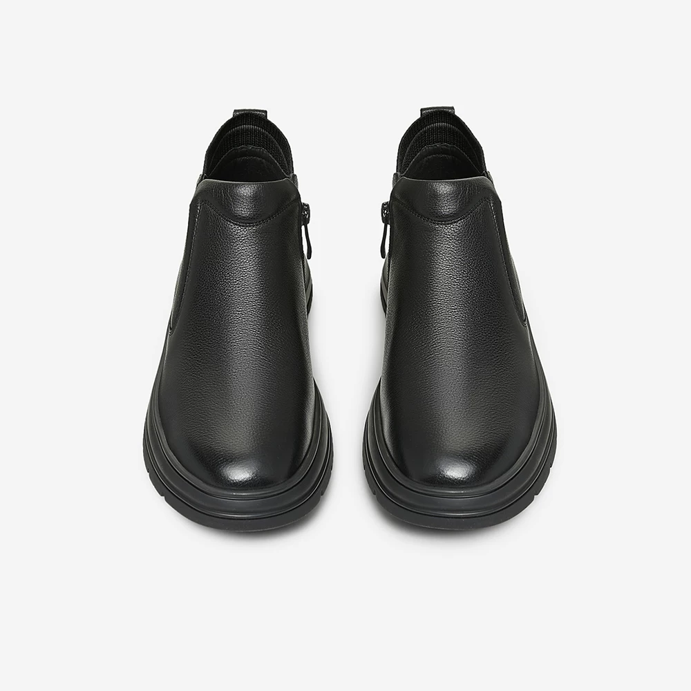 Giày da cao cổ nam TATA có lót lông cừu, giày bốt ngắn da thật thông thường dành cho doanh nhân, mùa đông 2024 PDQ01DD4