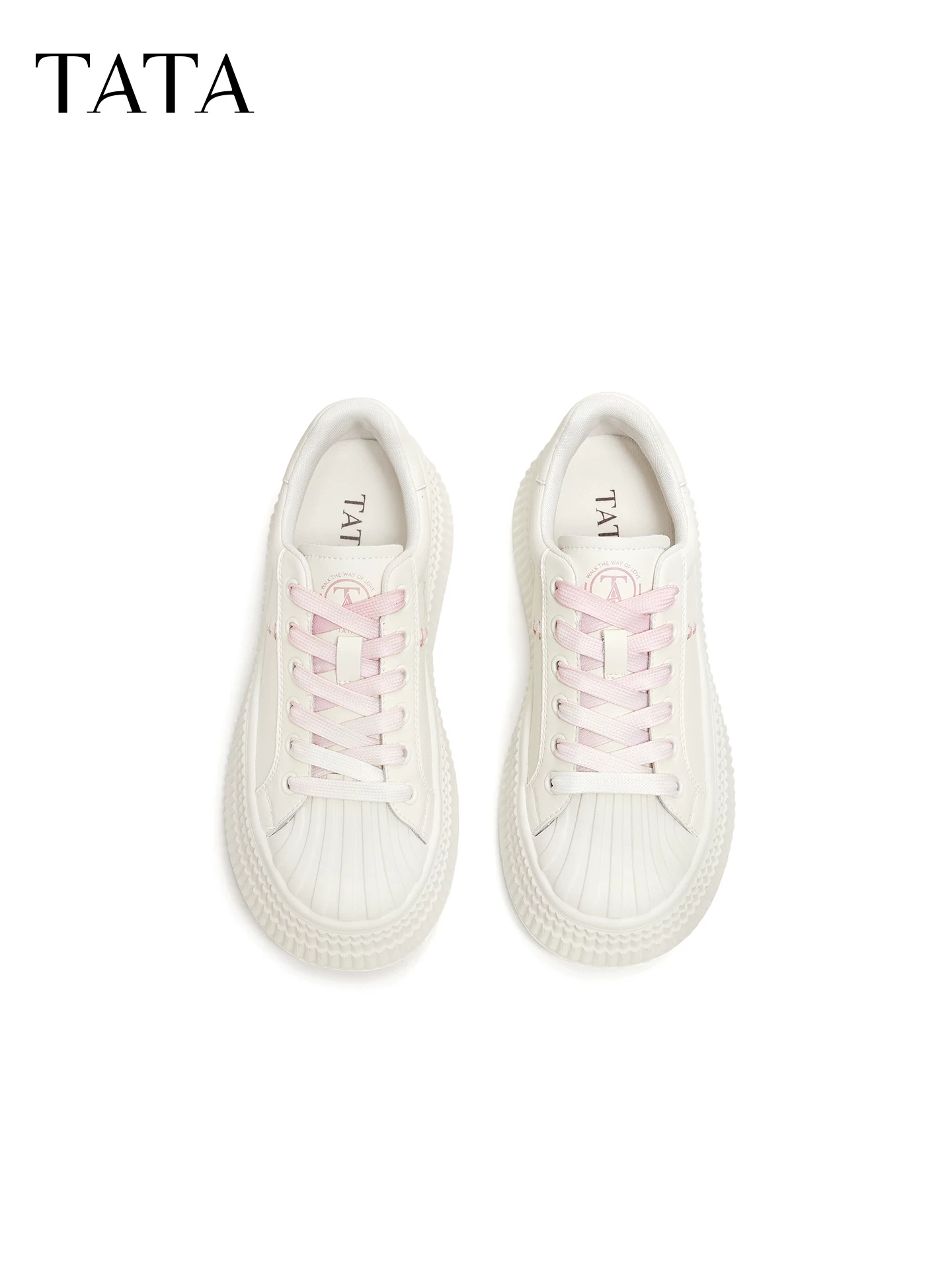 Giày Nữ TATA 2026 Mùa Xuân Mới Đế Dày Màu Trắng Giày Thường Đa Năng Tăng Chiều Cao Giày Thể Thao GNG04AM6
