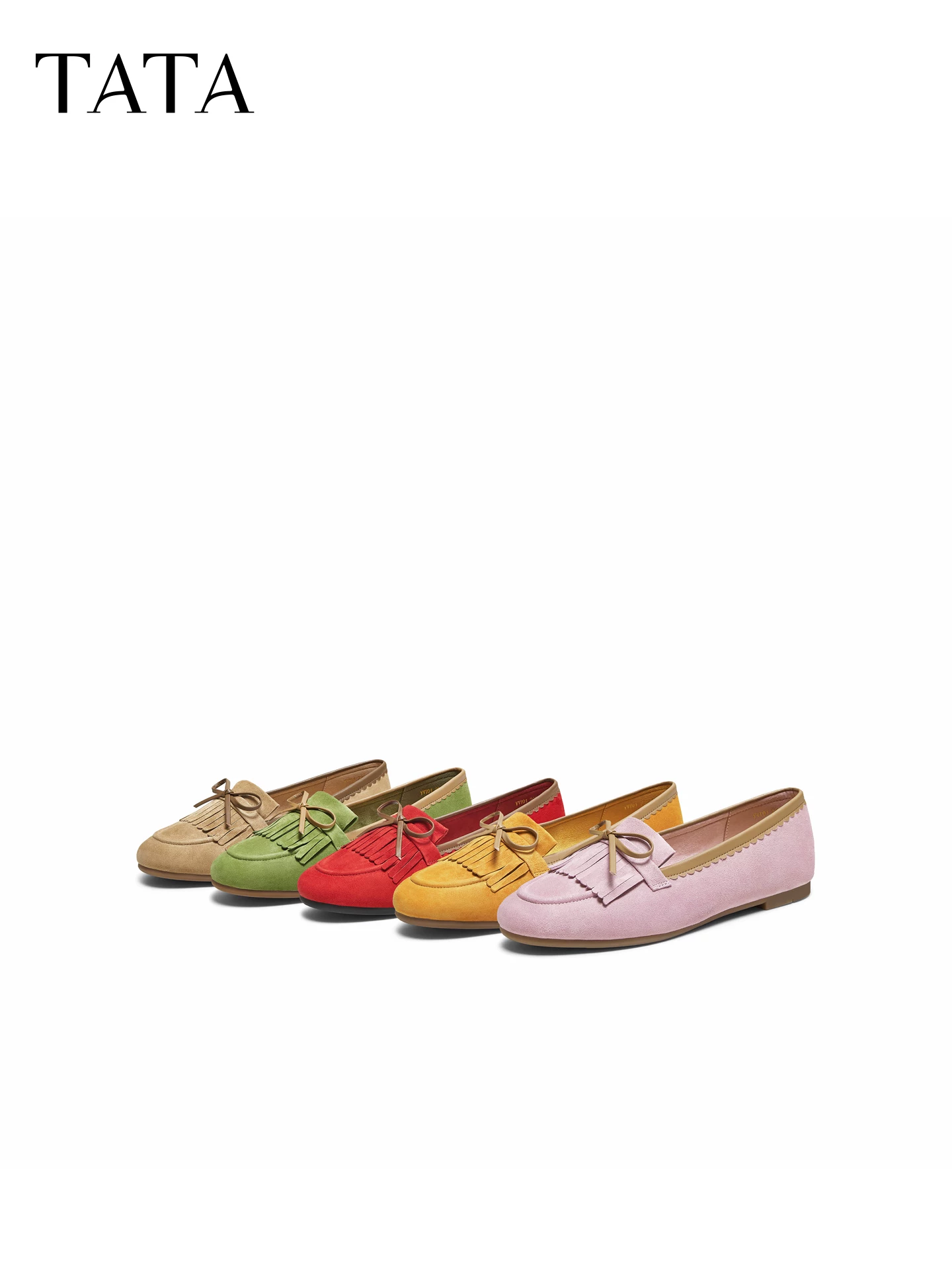 Giày nữ TATA 2025 Mẫu mới mùa đông kiểu lười thời trang, mũi tròn, đế thấp YVT01CQ5