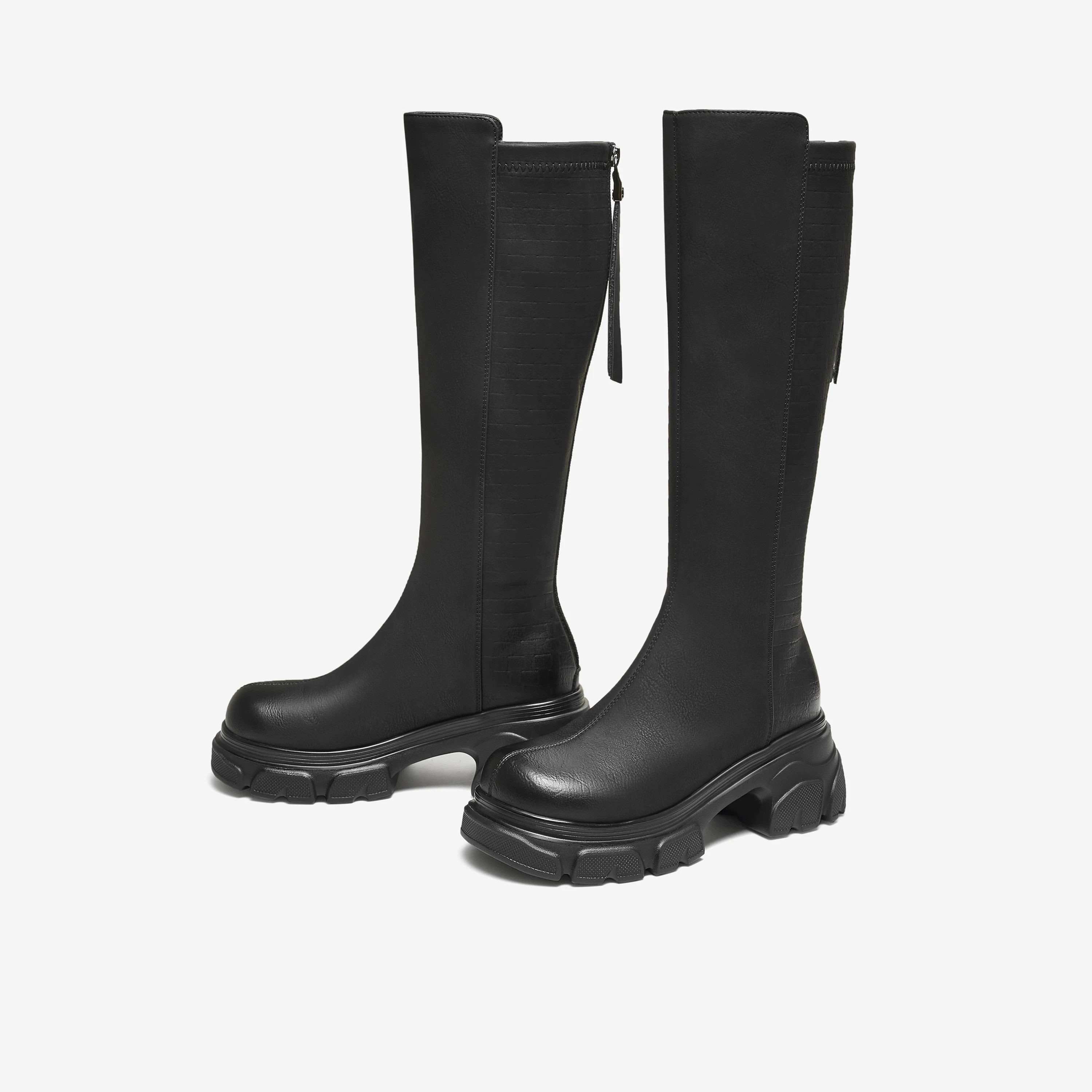 Giày bốt dài TATA 2025 Giày bốt thời trang mới mùa đông Giày bốt nữ thông thường Giày bốt co giãn tăng chiều cao đa năng JXG01DG5