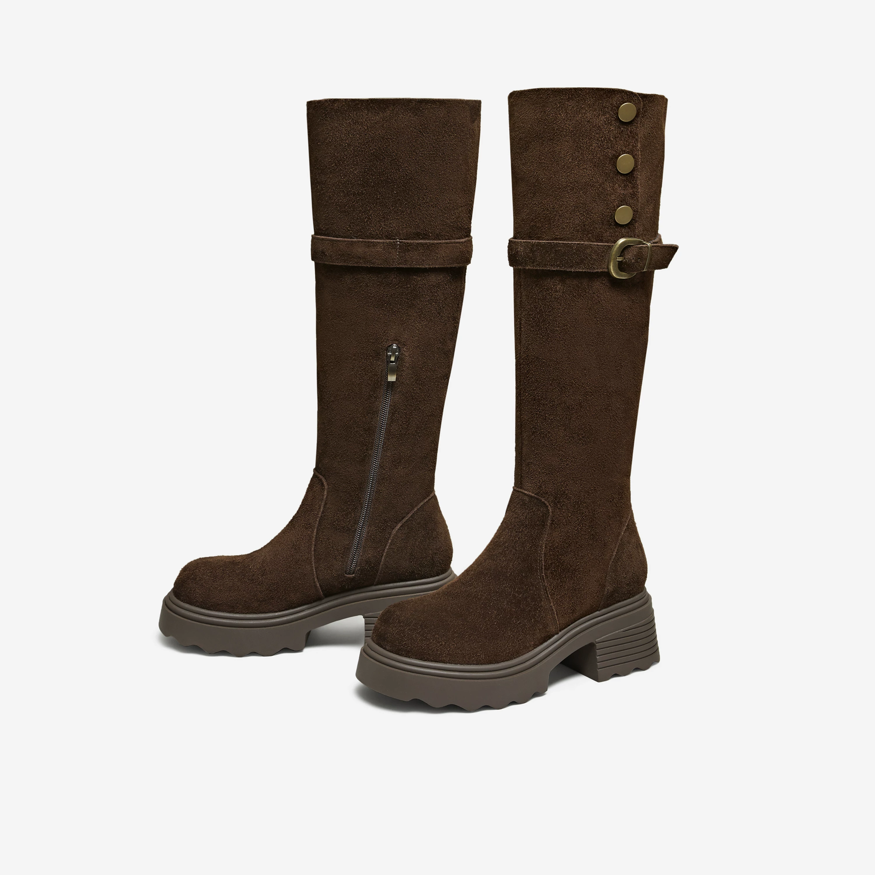 Giày Bốt Dài TATA 2025 Mùa Đông Da Bò Đa Năng Nữ Giày Bốt Dài Cổ Cao Phong Cách Retro Giày Bốt Tây JXH01DC5