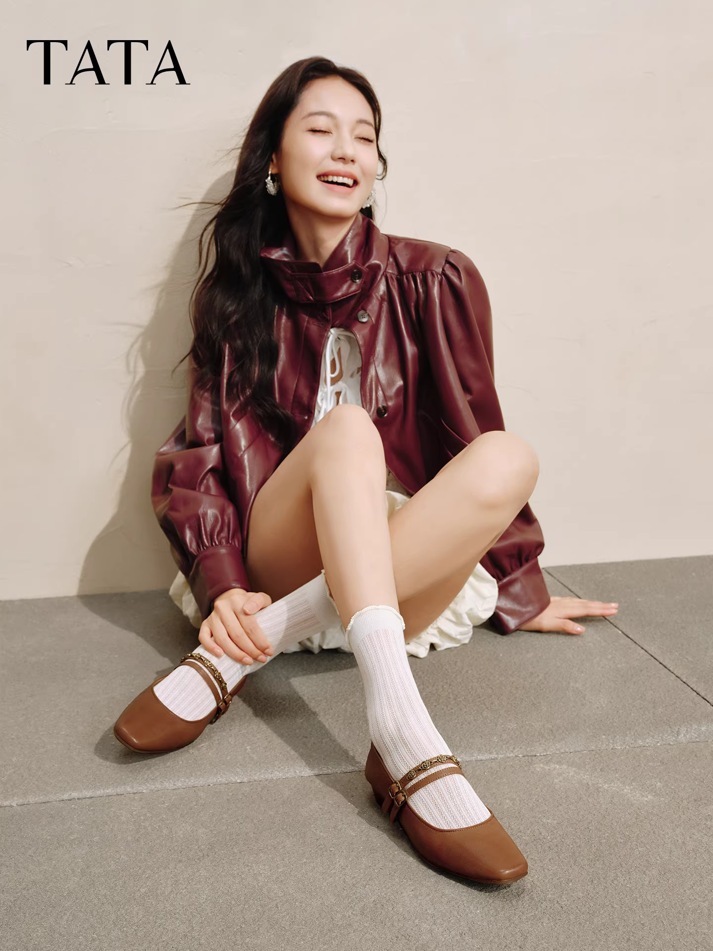 Giày Nữ TATA Afternoon Manor 2025 Mùa Đông Thời Trang Và Thanh Lịch Giày Mary Jane Da Cừu Đế Bằng YRU03CQ5