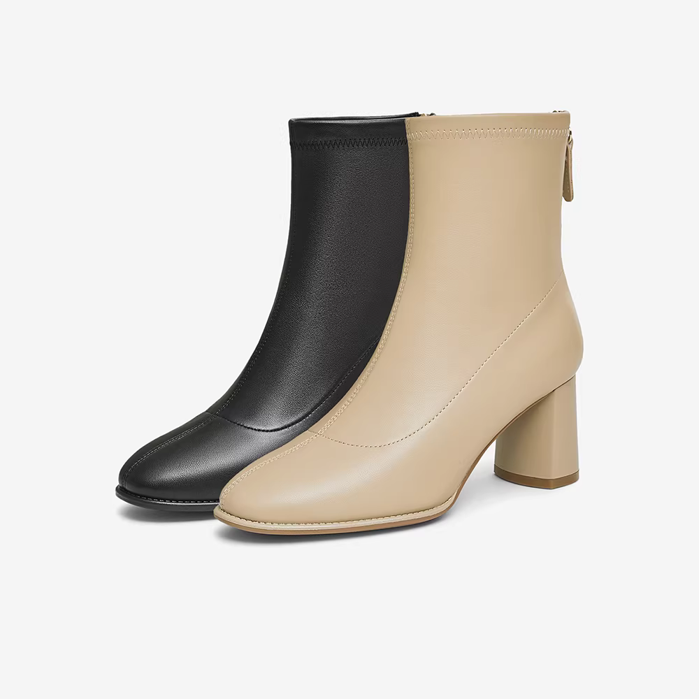 Giày Nữ TATA 2025 Mùa Đông Mới Giày Bốt Thời Trang Giày Bốt Cổ Ngắn Nữ Giày Bốt Cao Gót Màu Đen 7D141DD5