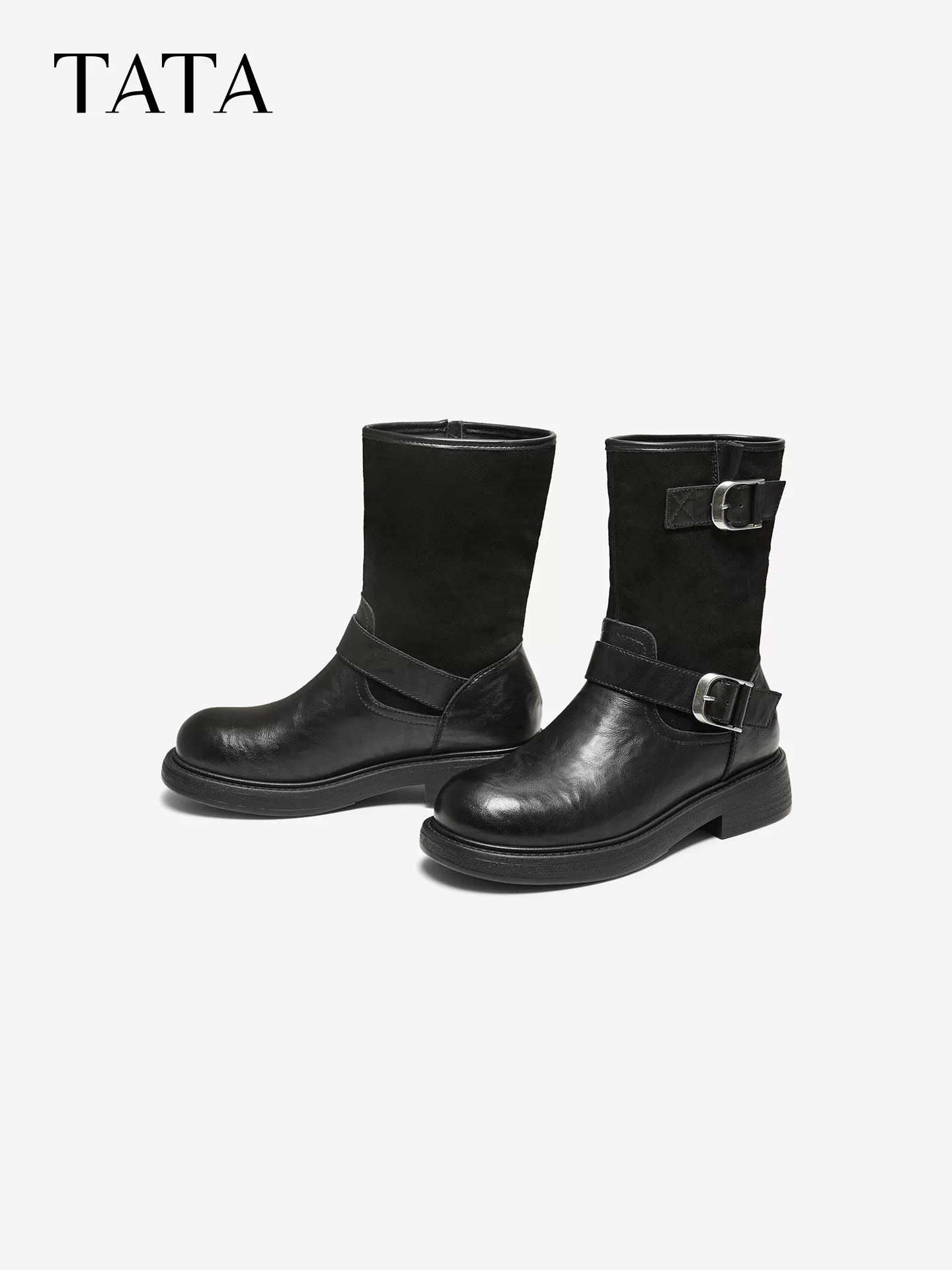 Giày Bốt Nữ TATA 2025 Mùa Đông Mới Đi Làm Thời Trang Giày Cao Gót Chunky Giày Bốt Tây CHL01DS5
