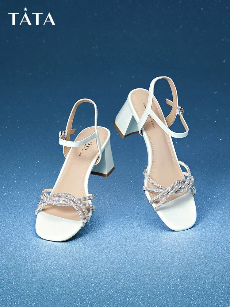 Dép cao gót kiểu Pháp Tata dành cho nữ, dép thời trang thanh lịch với một quai, mẫu mới hè 2024 XBD04BL4