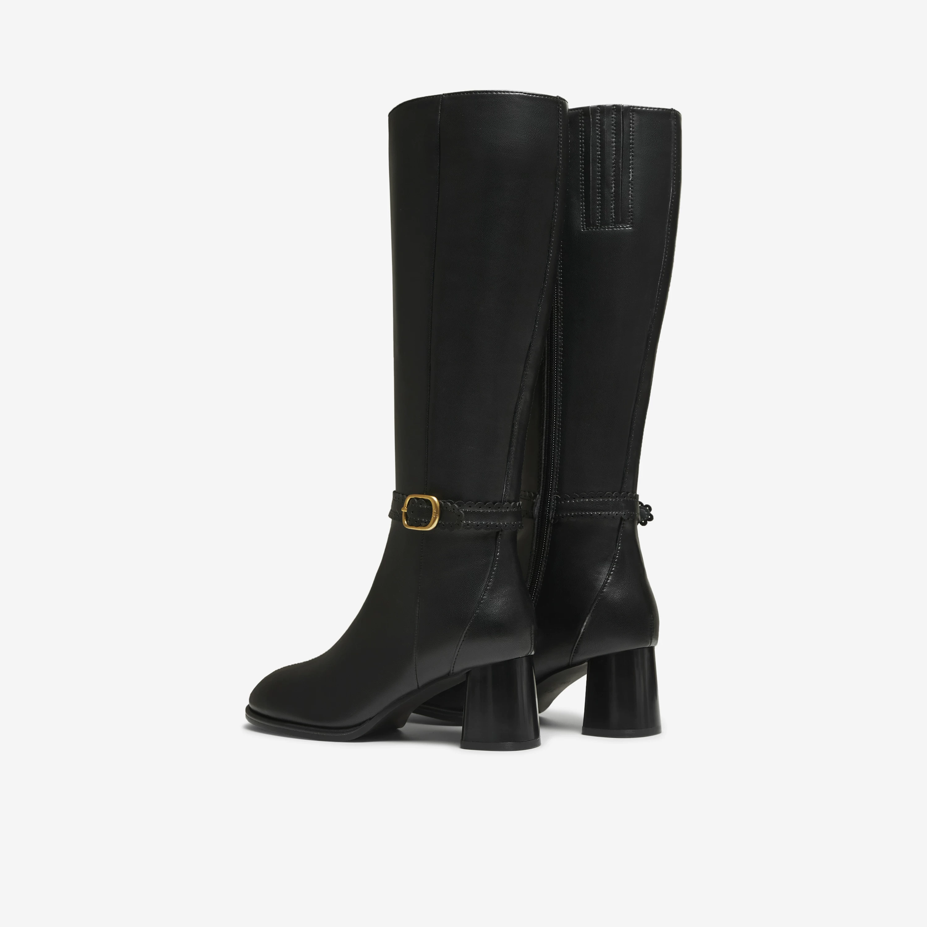 TATA giày bốt của anh ấy 2025 mùa đông đa năng giày bốt dài thời trang giày bốt dài màu đen giày bốt cưỡi ngựa UWS01DG5