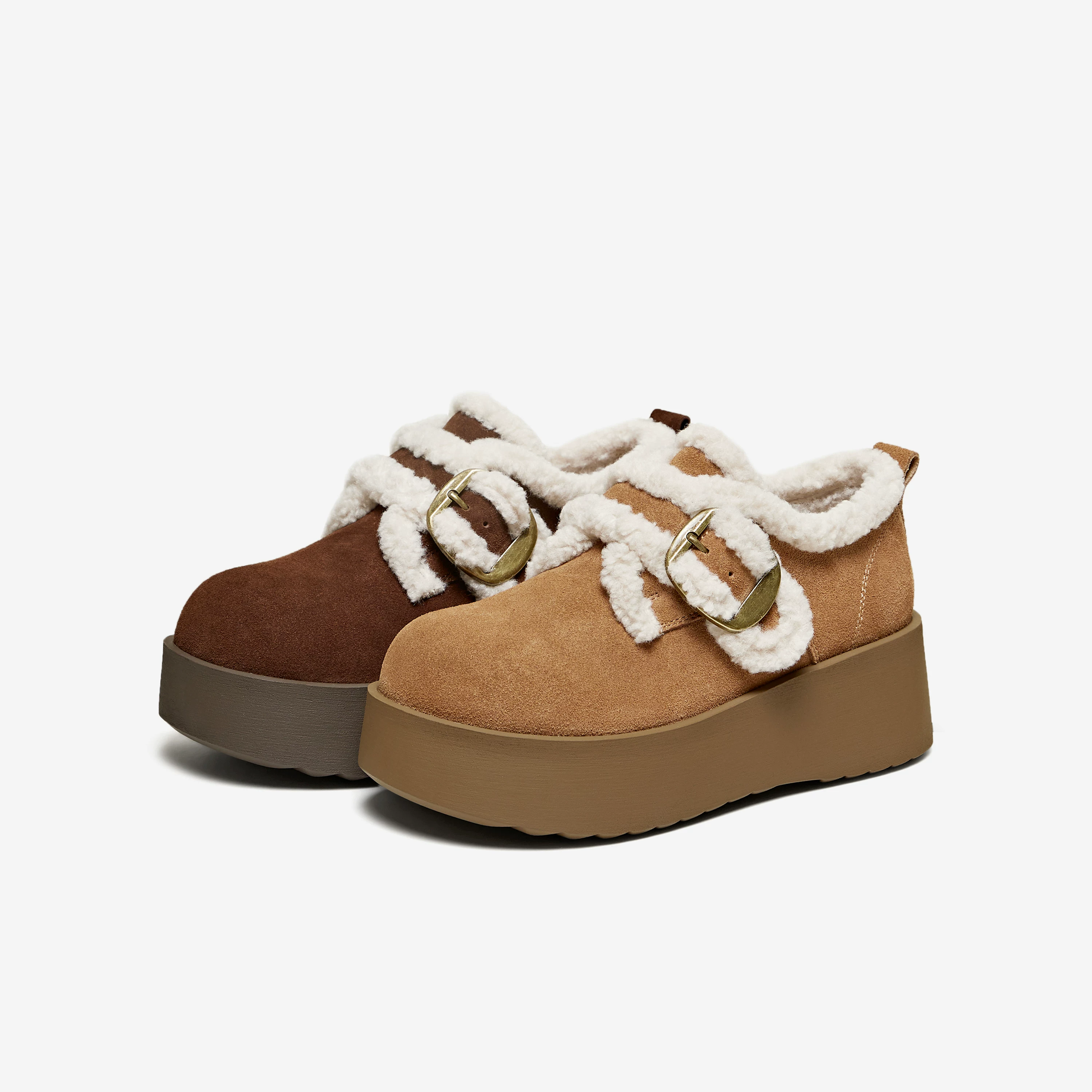 Giày Nữ TATA 2025 Mùa Đông Mới Giày Cotton Đế Dày Đa Năng Nữ Birkenstock Giày Lông Xù CMC02DM5