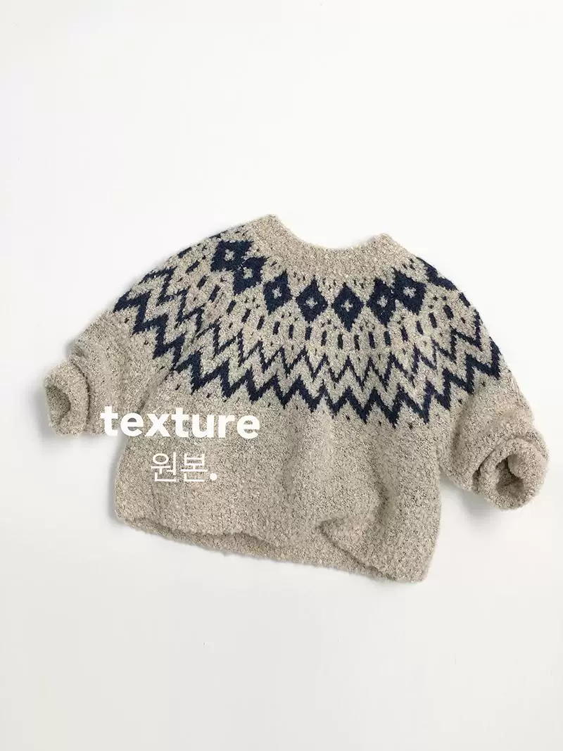 Phong cách Bắc Âu~Vải dệt jacquard Fair Isle~Áo len trẻ em phong cách Hàn Quốc mùa thu đông, áo thun dệt kim thời trang cho bé trai và bé gái.