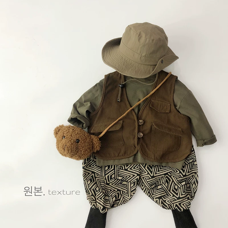 Thiết kế in họa tiết~Mẫu quần jogger harem trẻ em phong cách Hàn Quốc thời thượng, không thể thiếu cho mùa xuân thu, dành cho bé trai và bé gái, rộng rãi và sành điệu.