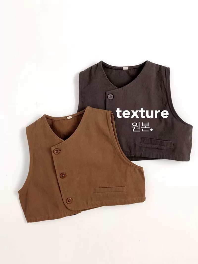 Thiết kế bất đối xứng~phong cách retro và đa năng~Áo vest trẻ em phong cách Hàn Quốc cho mùa xuân thu, áo vest unisex sành điệu, áo khoác, áo khoác không tay, loại A.