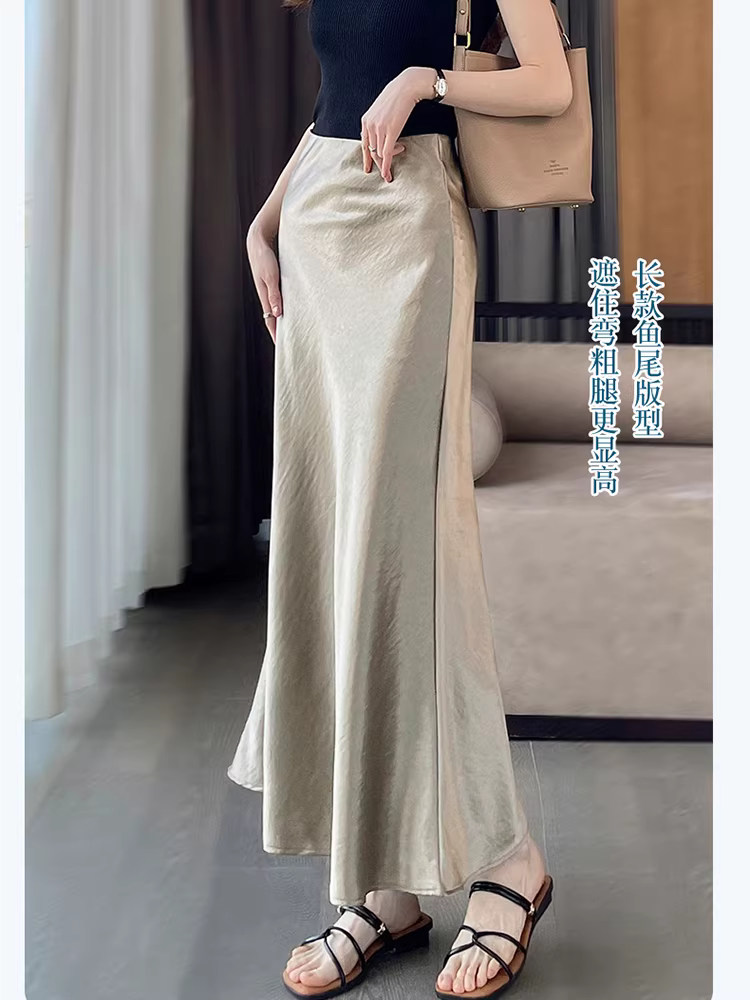 Váy midi satin acetate dành cho nữ, váy bút chì dài vừa phải mùa hè, váy trắng, váy dài rất xinh, váy đuôi cá.