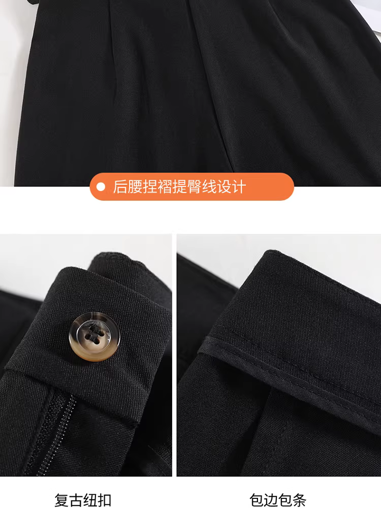 Quần âu xám ống rộng nữ, xuân thu, phong cách cổ điển, quần dài dành cho người cao, cạp cao, dáng dài xòe.