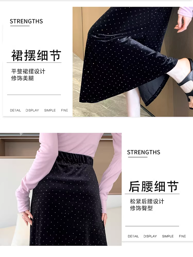 Váy midi nhung nữ, thu đông, dài trung bình, ôm sát, dáng thẳng, váy nhung, lưng cao, tôn dáng, váy dài.