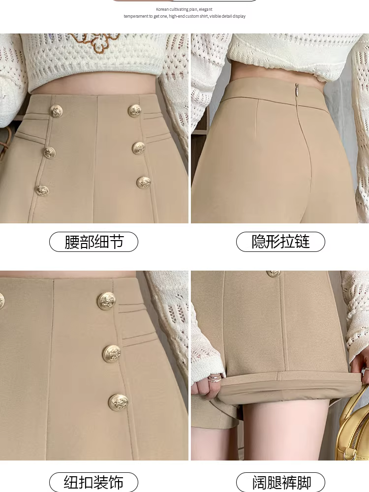 Quần short kaki nữ xuân thu, quần rất sành điệu, quần nữ cạp cao hai hàng khuy, quần short, quần ống loe.