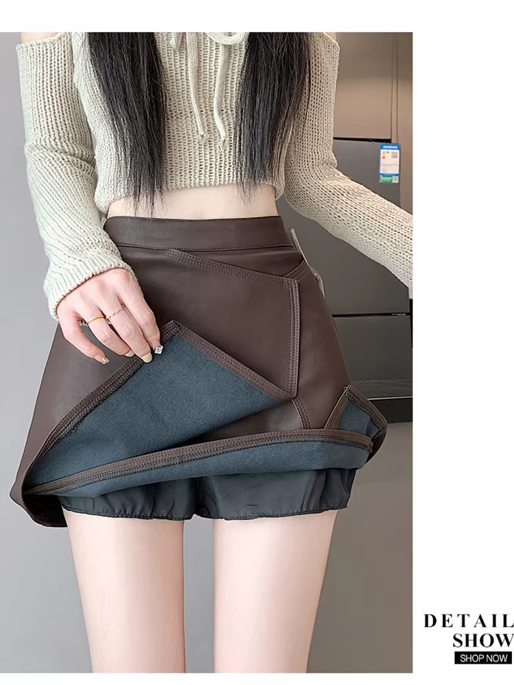 Váy da nâu, váy ôm hông không đều kiểu thu đông dành cho nữ, váy bút chì, váy nửa thân rất đẹp, váy ngắn da PU