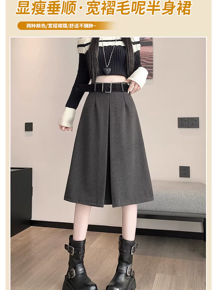 Váy len màu xám cho nữ, váy chữ A dài trung bình mùa đông, váy kiểu mới 2025, váy len dài trung bình, váy dài.
