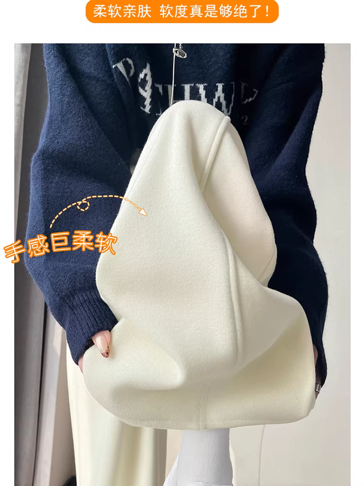 Quần ống rộng cashmere màu trắng nhạt dành cho nữ, mùa thu đông, lót lông cừu và dày dặn, quần len cực dài, quần đi bộ, quần gạo.