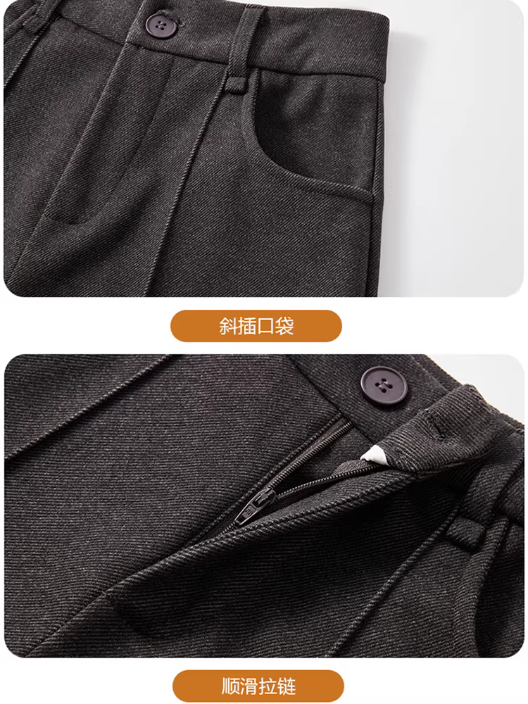 Quần ống rộng len màu nâu dành cho nữ, quần lửng mùa đông viền gấp, kiểu dáng thời trang cổ điển dày dặn mới năm 2025.