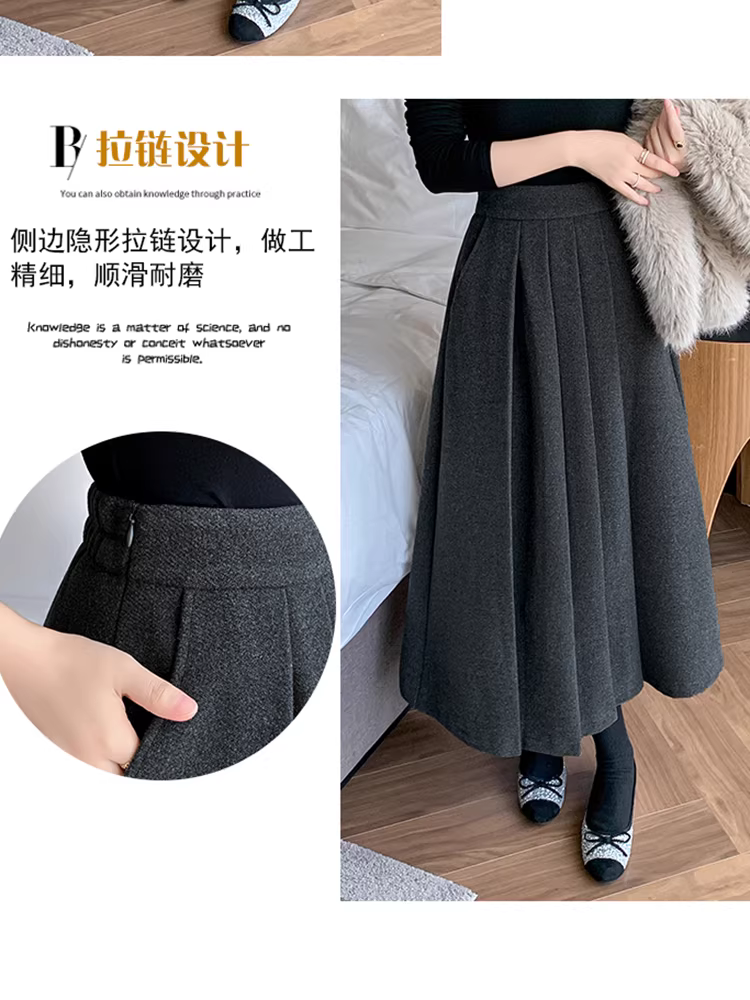 váy len cho nữ, váy len dài vừa phải mùa thu đông, váy dài, váy chữ a, váy dù, váy nửa thân