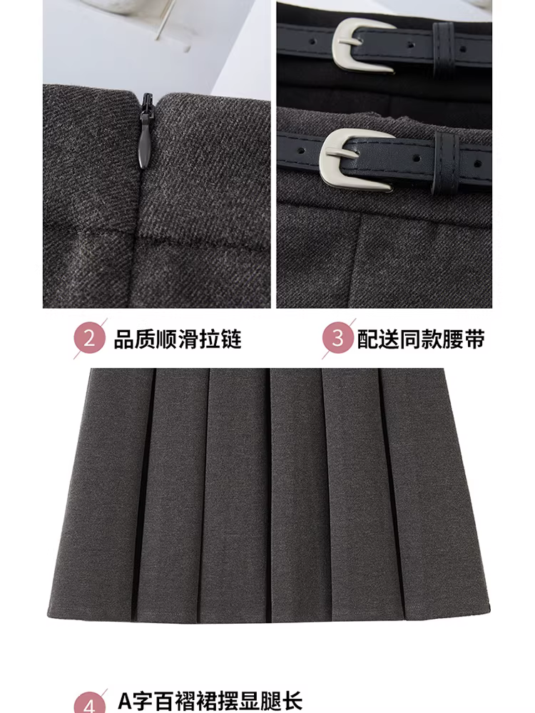 Váy len màu xám cho nữ, váy xếp ly mùa thu đông, váy năm điểm, váy chữ A cạp cao, váy dù, váy midi.