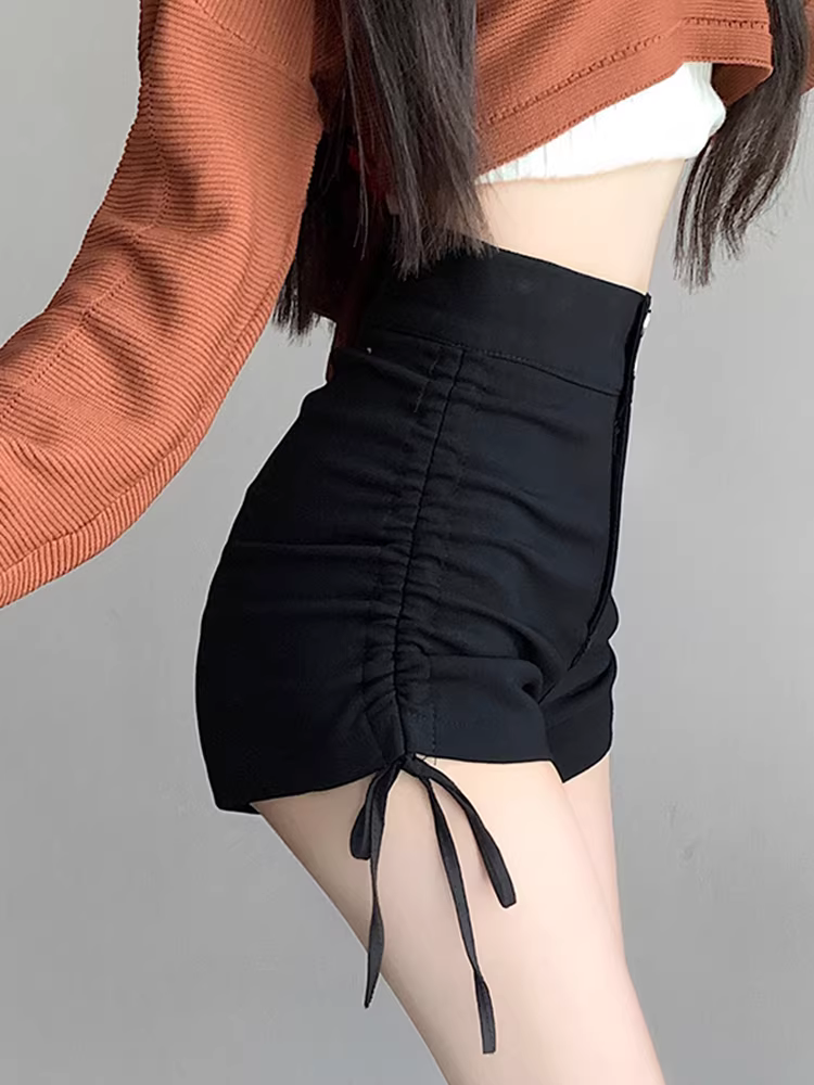 Quần short dây rút cho nữ, quần mặc xuân thu đông, quần thiếu một bên, quần legging ôm sát cạp cao mới năm 2025, quần short nữ, quần short kiểu boot.