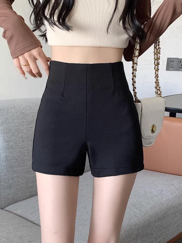 Quần short đen nữ, thích hợp cho mùa xuân, thu và hè, kiểu mới 2025, quần ôm sát, không có viền quần, quần legging, quần short kiểu boot, quần short ngắn.