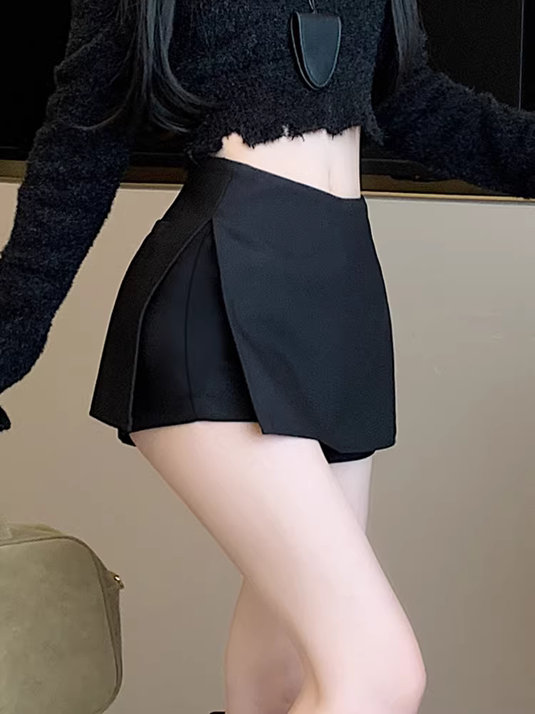 Quần short đen cho nữ, mùa xuân thu, quần váy xẻ tà mùa hè, quần váy ngắn hai trong một, quần vest, quần ngắn lưng thấp, quần boot.