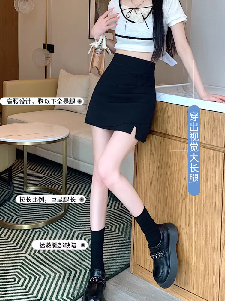 Váy bất đối xứng nữ xuân hè 2025 mới màu xám, kiểu dáng ôm sát, xẻ tà, ngắn, gợi cảm