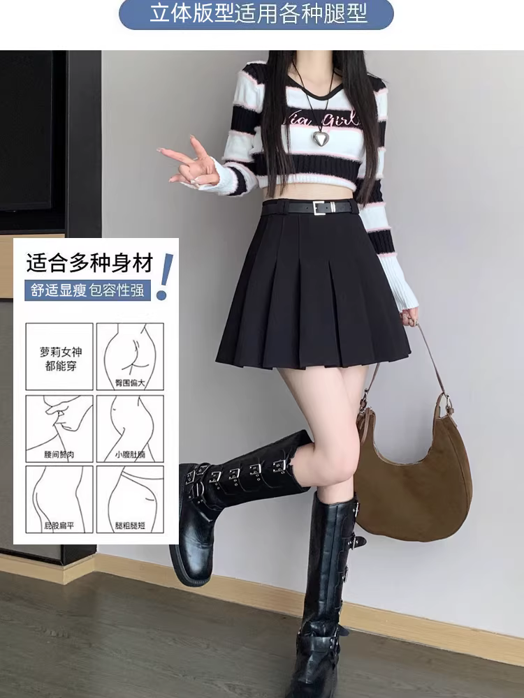 Váy xếp ly, váy vest đen nữ xuân thu, váy chữ A cao eo chống lộ, váy dù, váy ngắn