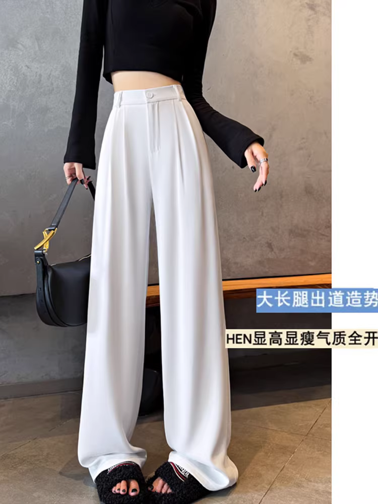 Quần ống rộng màu nâu dành cho nữ, quần vest xuân thu, quần dài dành cho người cao, quần phong cách cổ điển, quần thường ngày, quần kiểu scimitar.