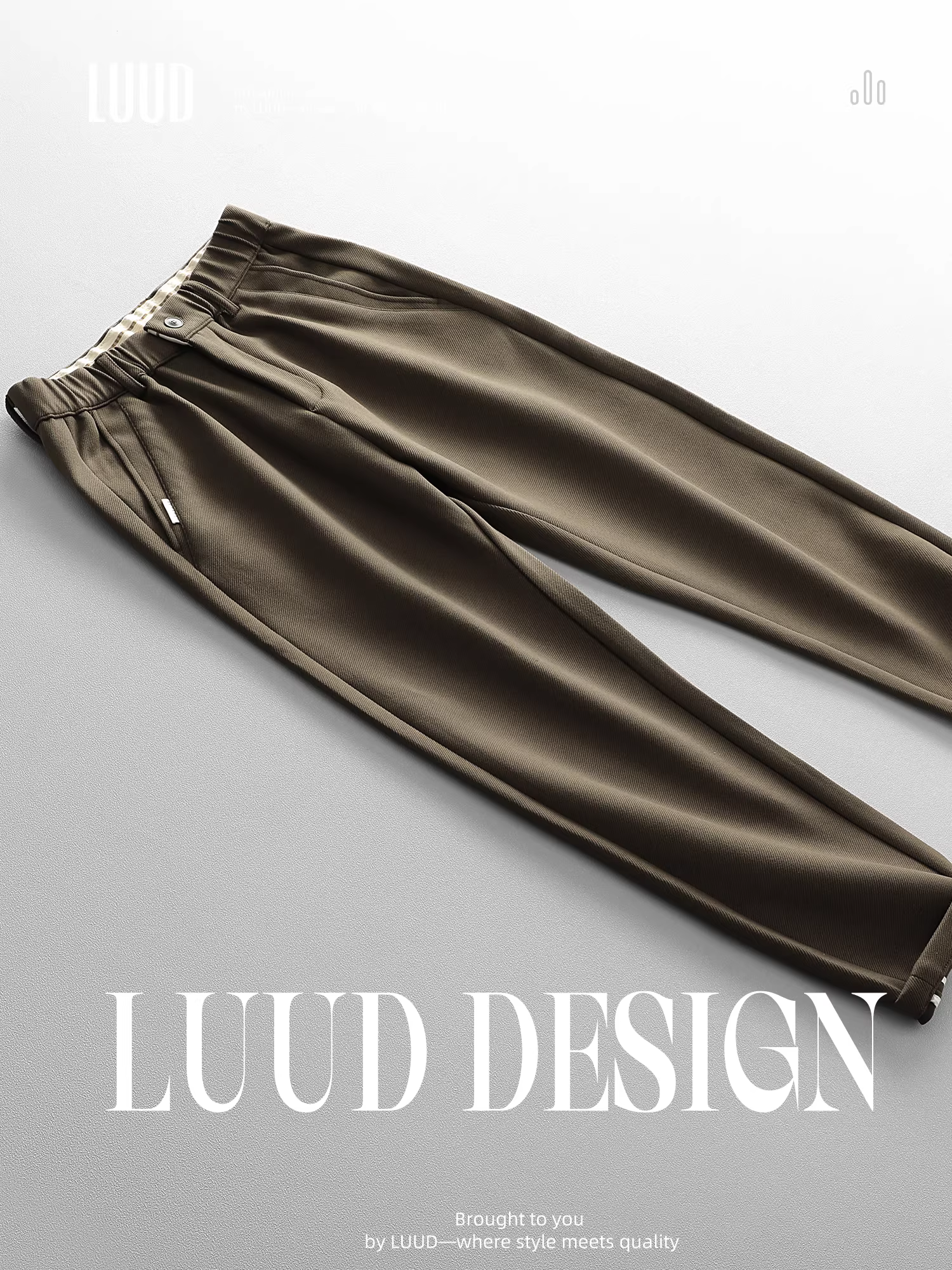 Quần âu nam LUUD cao cấp, dáng thẳng, chất liệu mềm mại, lưng thun, quần dài ba chiều với lớp lót bên trong được chải kỹ và họa tiết chéo tinh tế.