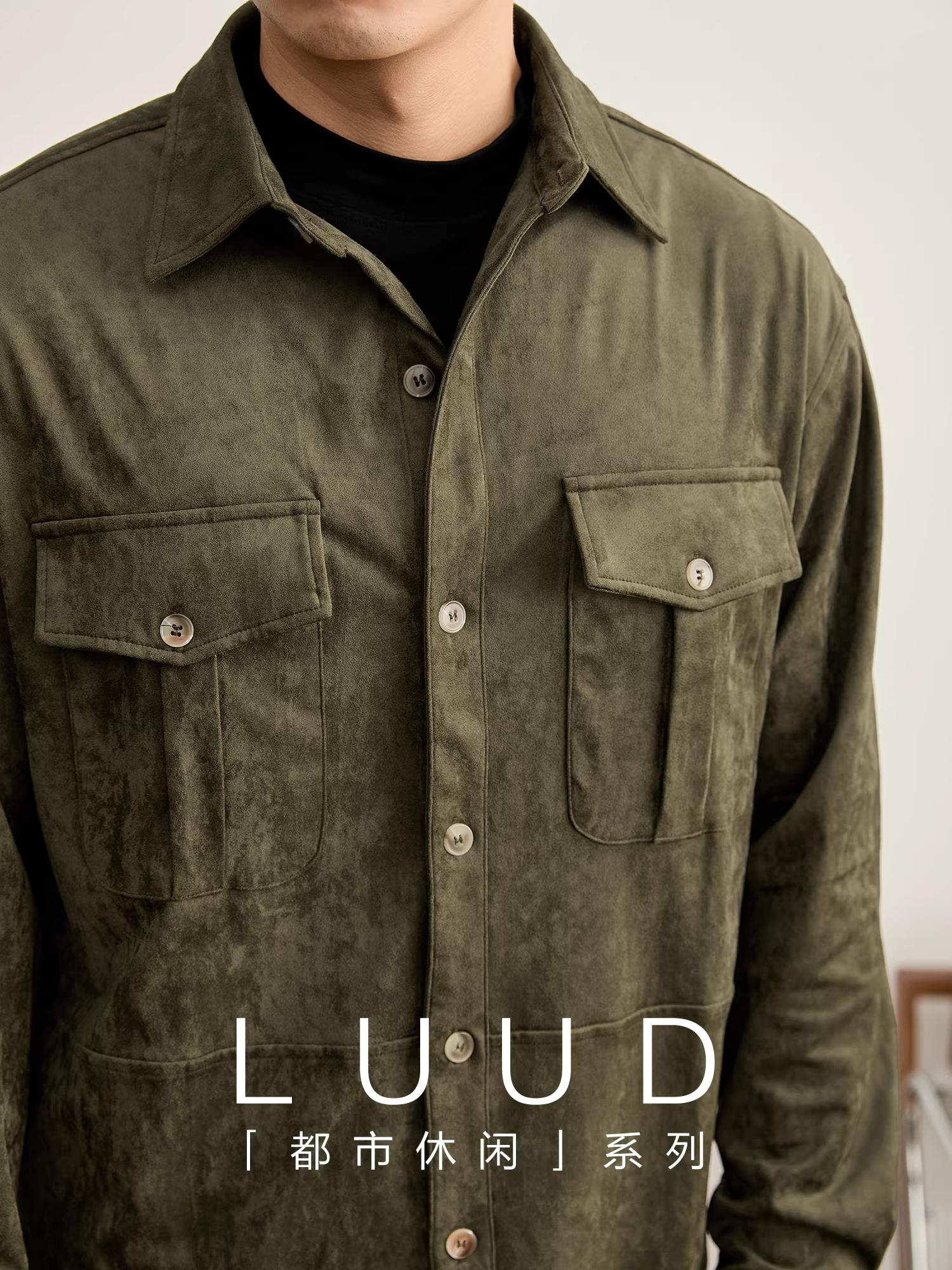 Áo khoác phong cách công sở có túi ba chiều kiểu Nhật Bản LUUD kiểu dáng cổ điển mùa thu đông áo khoác da lộn kiểu áo sơ mi có ve áo